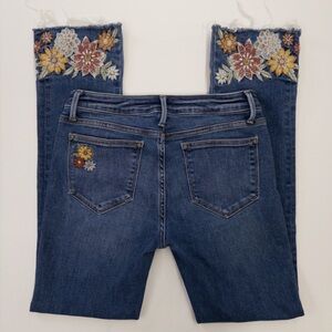 Driftwood Colette Floral Embroidered Crop Jeans Frayed Hem Size 27 EUC